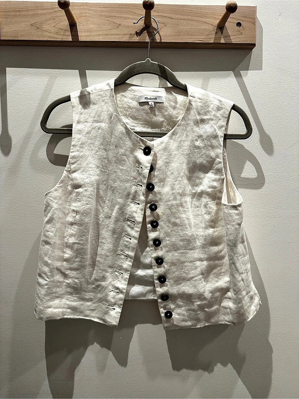Madewell Cutaway Long Vest in 100% Linen White Size 2